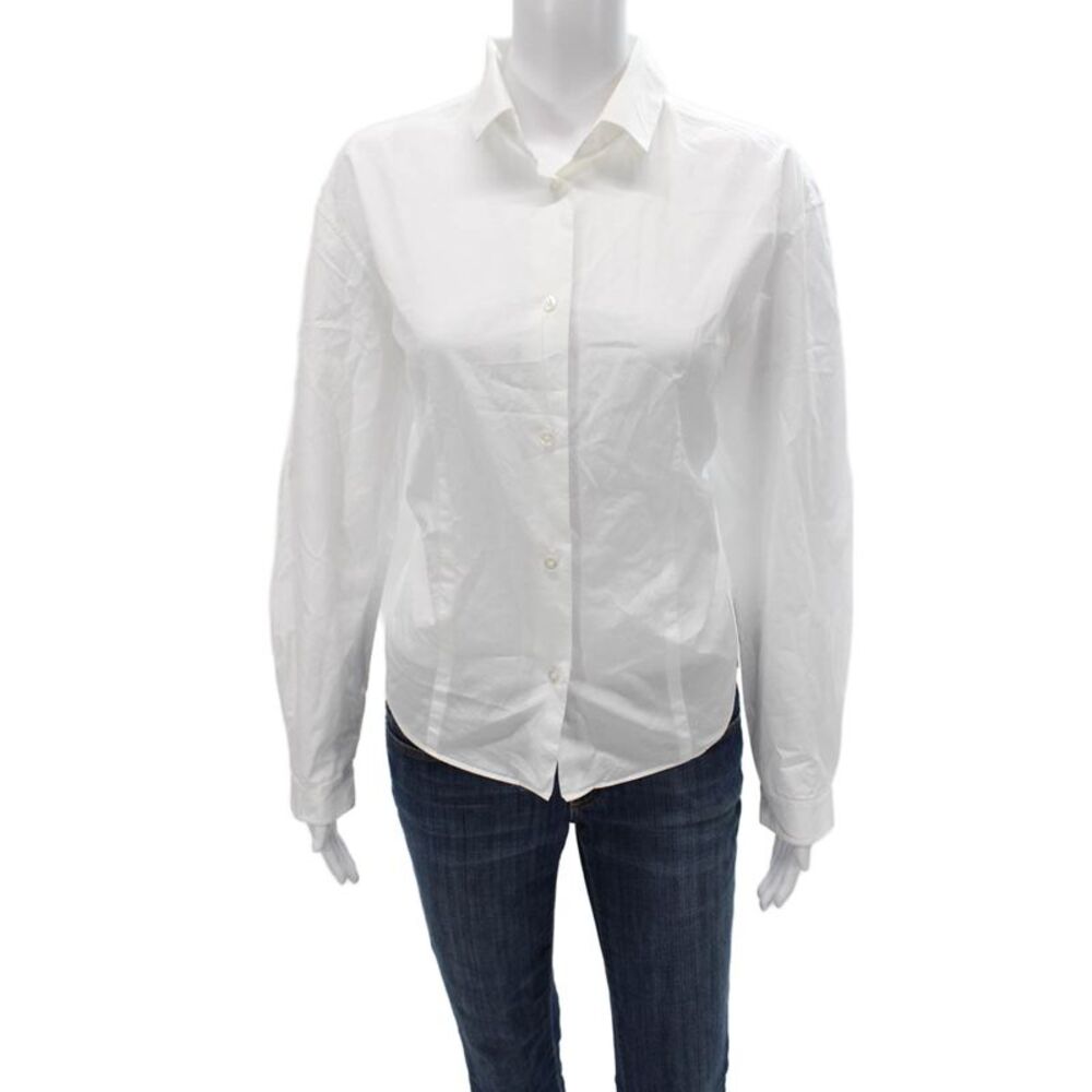 Row Women Basic Cotton Collared Button-Up Blouse White Long Sleeve Size 10